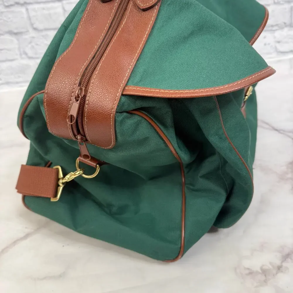 Vintage Polo Ralph Lauren Duffle Gym Bag Green Brown Pony Logo Shoulder Travel